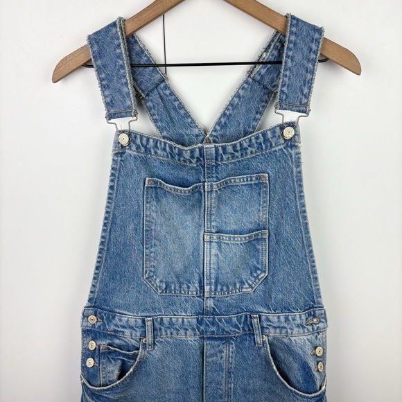 Free People We The Free Good Luck Barrel Overalls Ultra Light Beam Large Blue - Picture 4 of 8